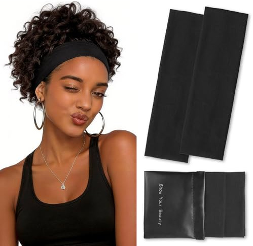 PROPOG Stirnband Damen Sport, 7cm Haarband Damen, Elastisch Antirutsch Headband Sport Haarbänder Für Yoga Fitness Laufen Exercise Gym Unisex 2 Stück (Schwarz)