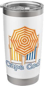 Cape Cod Nautical Striped Beach Chair Umbrella Coastal Stainless Steel Insulated Tumbler