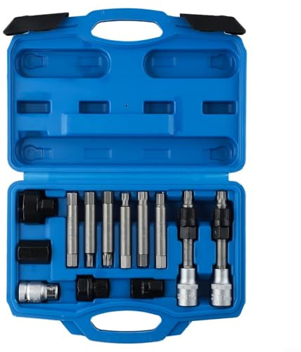 13-teiliges Werkzeug zum Entfernen von Lichtmaschinen Freilauf Riemenscheibe Motor Auto Gurtschlüssel Set mit M8/M10/T40/T50 Stecknüssen und Bits für die Autoreparatur