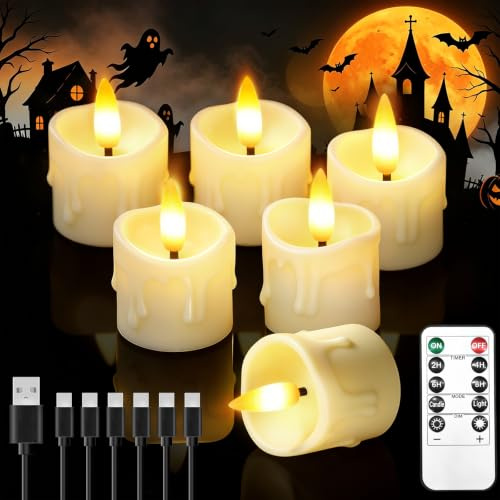 6 Stück Wiederaufladbare Mini Led Kerzen mit Fernbedienung Timerfunktion | 4 x 5,5cm Flammenlose Klein Led Teelichter für Hochzeiten Partys Halloween Weihnachten Heimdekoration（Elfenbeinfarbe）