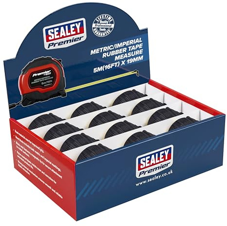 Sealey AK98912 5m(16ft) x 19mm Tape Measure Display Box of 12 - Metric/Imperial