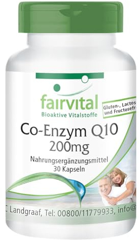 fairvital Coenzym Q10 200mg, 30 Kapseln, HOCHDOSIERT, CoQ10 Ubichinon Kapseln, VEGAN