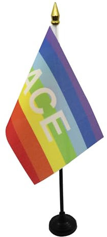 AZ FLAG - Tischflagge Regenbogen Frieden Pace - 15x10 cm Goldene Splitze - Peace Tischfahne 10 x 15 Cm - Flaggen