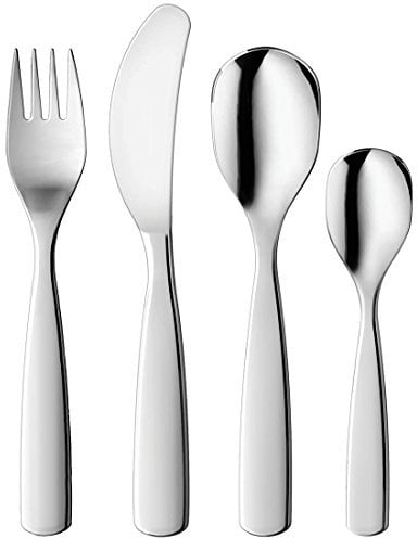 Gnali & Zani Kinder Besteck Set 4-teilig | je 1x Messer, Gabel, Ess- und Teelöffel | Rostfreier Edelstahl | Spülmaschinenfest | Kinderbesteck ab 3 Jahre in hochwertiger Geschenkbox