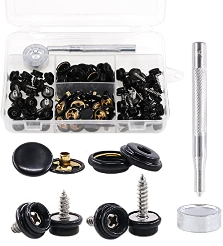Rustark 120 Stück Schwarz 15mm Edelstahl Druckknöpfe zum Schrauben mit Fixierwerkzeug Schrauben Druckknopf Set für Möbel Segeltuch Planen Boot Abdeckung Schiffe