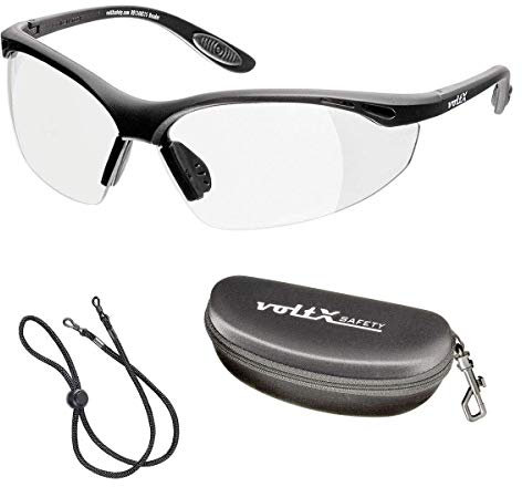 voltX 'CONSTRUCTOR' Lunettes de sécurité à grossissement Total Non-Bifocales (Transparentes, +2.5 dioptries), Lentille UV400 à revêtement antibuée, avec étui, certifiées CE EN166F