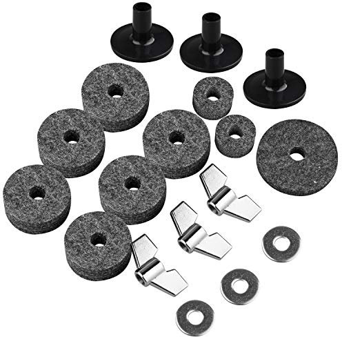 Futheda 18 de accesorios de instrumentos musicales 3 mangas de platillos con base y 6 fieltros de platillos y 2 hi-hat embrague de fieltro y 1 Hi-hat taza de fieltro y 3 tuercas de ala y 3 arandelas