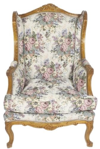 Casa Padrino Barock Ohrensessel Mehrfarbig/Braun/Gold 83 x 83 x H. 110 cm - Wohnzimmer Sessel mit Blumenmuster