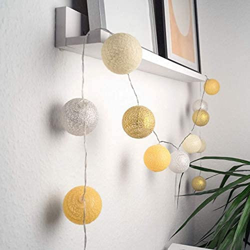 LED Lichterkette aus 20 Baumwollkugeln 3 meter Kugeln Kette Cotton Balls Bälle Kinderzimmer Stimmungslicht (Gelb 3 meter)