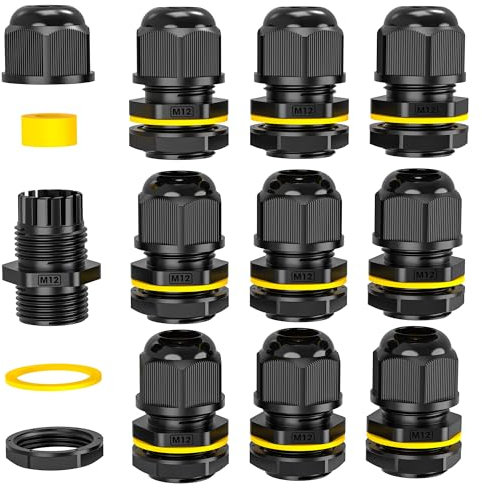 PEBA M12 x 1,5 Kabelverschraubung, PG7 Schwarz IP68 wasserdichte Kabelverschraubungen mit Gegenmutter Kunststoff, Kabelsteckverbinder Verstellbare für 3mm-6,5mm, Kabelverschraubungen Gelenke