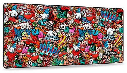 SUBBLIM Tapis de Souris XL Graffiti pour Ordinateur avec Base en Caoutchouc antidérapant pour Souris Filaire ou sans Fil PC/Mac Résistant à l'eau 90 x 40 x 0,3 cm