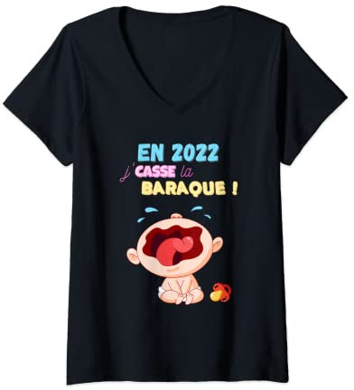 Femme Idée Cadeau future Maman 2022 Femme enceinte naissance bébé T-Shirt avec Col en V