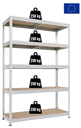 Tec Hit Etagère de rangement- rangement atelier - meuble de rangement - étagère bois et acier - kit 5 tablettes 180x120x45cm 250kg/tablette - Gris - 304120