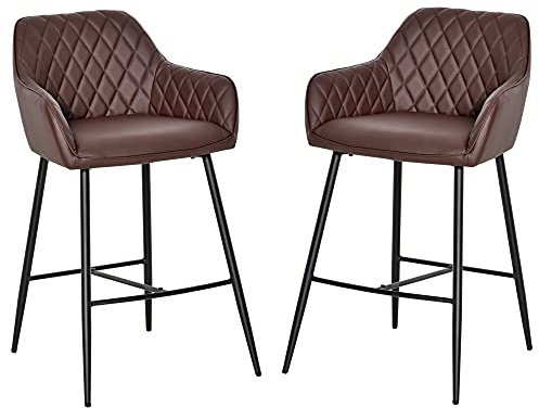 HOMCOM Set of 2 Bar stools Retro PU Leather Bar Chairs w/Footrest Metal Frame Comfort Support Stylish Dining Seating Home Brown