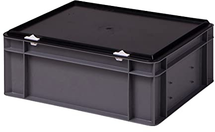 1a-TopStore Stabile Profi Aufbewahrungsbox Stapelbox Eurobox Stapelkiste mit Deckel, Kunststoffkiste lieferbar in 5 Farben und 21 Größen für Industrie, Gewerbe, Haushalt (grau, 40x30x15 cm)