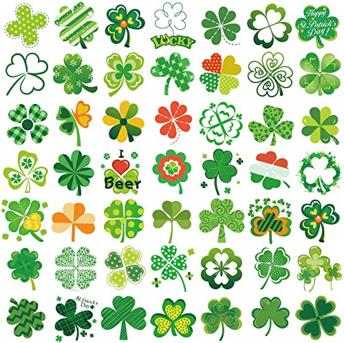 HOWAF Kleeblatt Tattoos, 96 Stück St. Patrick's Day Temporäre Tätowierung Cheerleader Tattoo Aufkleber Glückstattoo Klebetattoos für Erwachsene Kinder St. Patrick's Day Deko Accessories