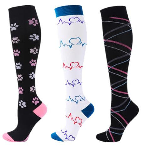 Zingso 3 Paar Kompressionsstrümpfe für Damen und Herren, 20-25 mmHg Bunte Kompressionssocken Stützstrümpfe für Laufen Sport Flug Reise (as3, alpha, s, m, regular, regular, Farbe mischen(3)-3, S-XL)