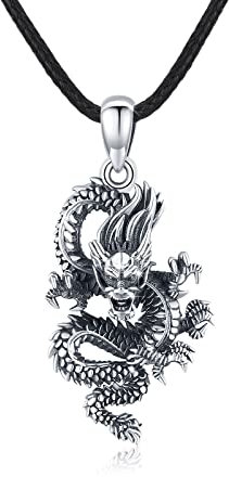 JFASHOP Collier dragon pour hommes et femmes, en argent sterling S925 Chinois Rétro Vintage Pendentif Dragon Bijoux Cadeau, Argent sterling