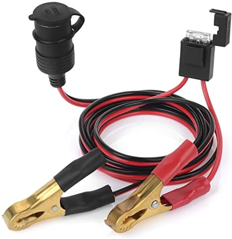 2M 6.56ft Zigarettenanzünder-Verlängerungskabel 12V Auto-Kupfer-Krokodilklemmen-Adapter Steckdose mit Sicherheitshahn 25A-Sicherung