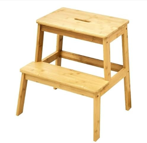 AAMEN Wooden Step Stool Natural Color Non-Slip Foot Step Stool For Kids, Adults Heavy Duty 2 Step Ladder For Bedroom, Kitchen, Toilet, Bathroom With 250lbs Load capacity_50H x 38D x 42W