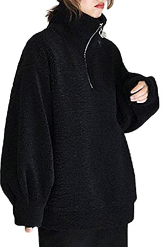 Inverno Autunno Outwear Casual Fuzzy Caldo del Collare del Basamento in Pile delle Donne Solid Mezza Cerniera Felpe Cappotto delle Donne - Giacche Casual da Donna wojonifuiliy01 (Black, L)
