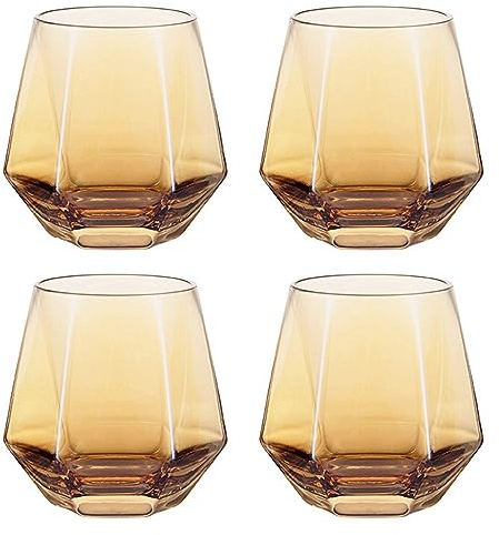 300ml Diamant Whiskey Gläser 4/6 Set, Klar Geometrisch Modisch Wasser Saft Tumbler Gekippt Scotch Glas Modern Look Für Männer Frauen, Ehemann, Freunde, Glaswaren Für Bourbon/Rum/Bar Tumbler