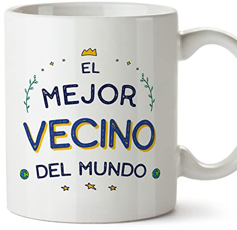 MUGFFINS Tazas para VECINO - En Español - El Mejor del Mundo - 11 oz / 330 ml - Regalo original y divertido