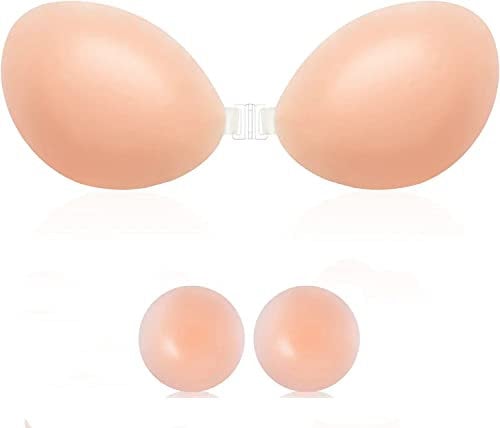 Women's Invisible Strapless Bras, Reusable Stick On Bra Skin-Friendly Sticky Push Up Bra Adhesive Bra for Party, Bar, Wedding, Beach, and Everyday Wearing Backless Bra for Women