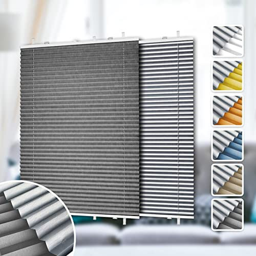 Homland Plissee ohne Bohren Verdunklung Klemmfix,Grau B90 x H120 cm, Plissee 100% Verdunkelnd & lichtundurchlässig, Plisseerollo für Fenster & Tür