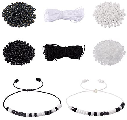 Craftdady DIY Morsecode Nachricht Armband Herstellung Kit Weiß Schwarz Glas Rocailles Perlen mit Geflochtenen Nylonfäden für Schmuck Halskette Armbandherstellung