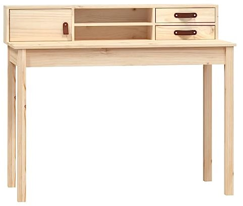 vidaXL Escritorio Estudio Trabajo Mesa para Ordenador Almacenamiento Compartimento Estantes Oficina Mueble de Madera Maciza de Pino