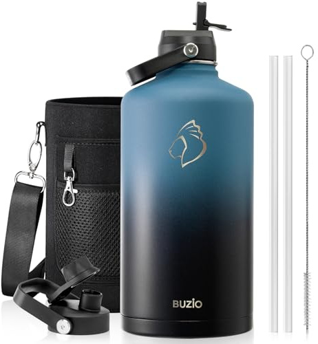 BUZIO Botella isotérmica 3,7L acero inoxidable, tapa con pajita y boquilla | Gran garrafa metálica, mantiene frío 48h y calor 24h. A prueba de fugas, sin BPA, ideal para gimnasio, viajes y deportes