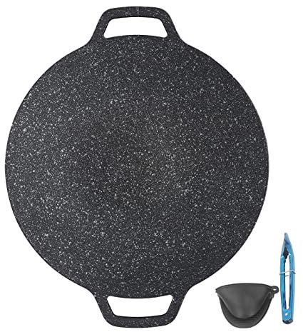 Grill Pan, Korean BBQ Grill Pan Iron Nonstick Round Grilling Tray BBQ Cast Iron Grill Pan for Outdoor Pork Belly Pancakes (34cm)