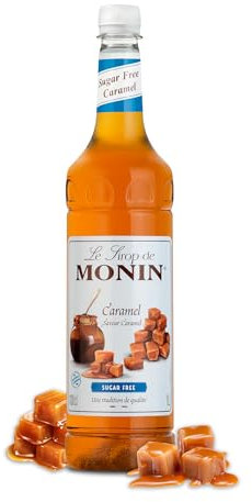 Blue Nile Foods Recipe Card with Sugar Free Caramel Syrup for Coffee, Cocktails, and Desserts | Rich and Buttery Sugar Free Caramel Monin Coffee Syrup and Recipe Card | 1L Premium Cocktail Bottle