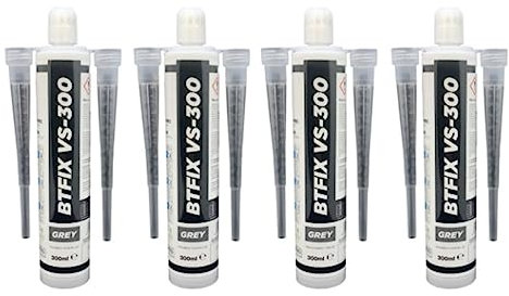 BTFIX VS-300 | 2K Injektionsmörtel | Verbundmörtel | Chemiedübel für Beton & Mauerwerk | inkl. 2x Statikmischer | ETA Zulassung Option 1 | Schwerlastbefestigung | styrolfrei (4x 300 ml)