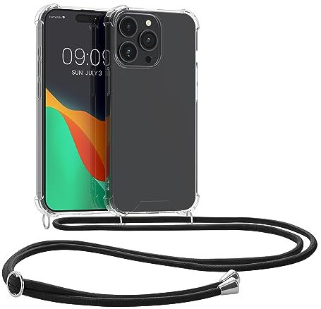 kwmobile Crossbody Case Compatible with iPhone 15 Pro Max Case - Clear TPU Phone Cover w/Lanyard Cord Strap - Transparent/Black