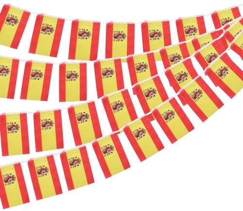 11M Flaggenkette Girlande mit 40 Spanien Flaggen, 14x21CM Fähnchen Wimpelkette für Garten Bar Dekorationen
