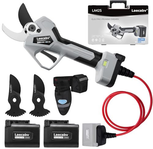 Laecabv 42mm Forbici Potatura a Batteria Elettriche Professionali, con 2 25V/4.0Ah Batteria Litio, LCD, Taglio Progressivo, Cesoie per Olivo, Vigneto (LA42SGYBK)