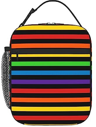 FUkker Bolsa de almuerzo, rayas horizontales arco iris, lonchera aislada bolsa de almuerzo picnic lonchera para el trabajo escuela picnic