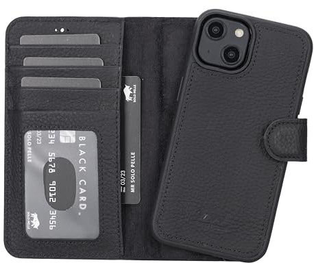 Solo Pelle Lederhülle kompatibel für iPhone 15 in 6.1 Zoll abnehmbare Hülle (2in1) inkl. Kartenfächer für das original Apple iPhone 15 (Schwarz)