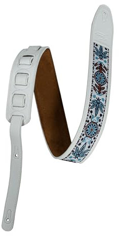 Gitarrengurt Weiß Kunstleder, Fame Woven, 1400 mm Länge, 64 mm Breite, Kompatibel mit Elektrischen/Akustischen/Bass-Gitarren, Verstellbar mit Custom-Grafik
