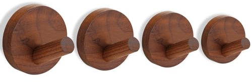 Ryvera 4 Pezzi Legno Ganci Appendiabiti, Legno Appendiabiti Da Parete, Ganci Senza Foratura, In Legno Di Alta Qualità Per Parete Asciugamano Bagno Piastrelle Porta Vetro Cucina Finestra (Noce)