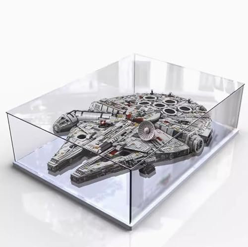 Acryl-Vitrine für Lego 75192 Millennium Falcon Modell, staubdichte Displaybox, Aufbewahrungsbox, transparente Box, Displaybox kompatibel mit Lego 75192 (nur Hülle, kein Modell) (weißer Boden)