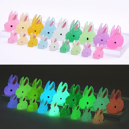 XineYuor Osterhasen Figuren,28PCS Mini Hase Figuren,Miniatur Kaninchen,Leuchten im Dunkeln,Gartendekoration,Leuchtende Gartendeko Figuren Hasen für Fee Garten Mikro Landschaft Deko Gartenarbeit