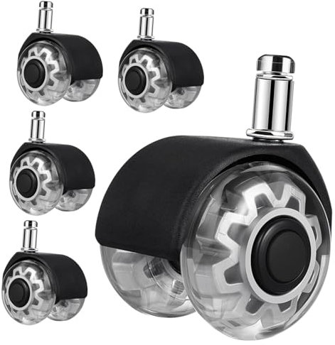 VILLFUL 5st 5er-pack 2-zoll-pu-universal-bürostuhlräder (schwarzes Und Transparentes Modell) Hochleistungs-lenkräder Universelle Lenkrollen Für Bürostühle Rotieren Schwer Sicherungsring