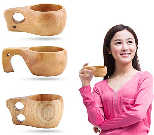 Gigicial Traditionnel Kuksa Tasse En Bois, Tasses à Thé Fait à la Main Naturellement Bois Tasse D'eau Pour Boire, Vin, Lait, Café, un Excellent Ajout à Votre Famille Camping Matériel De(Style 1)