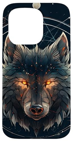 Linienkunst Wolf Hülle für iPhone 15 Pro