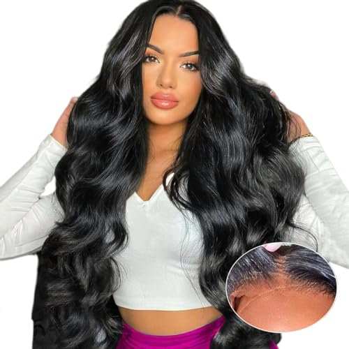 Perruque Bresilienne Cheveux Humain Sans Colle 4x4 HD Lace Wear and Go Glueless Wig Human Hair Perruque Femme Naturelle Brésilien Pre-Cut Lace Body Wave Wig Couleur 4/27 180% Densité (18 pouces)