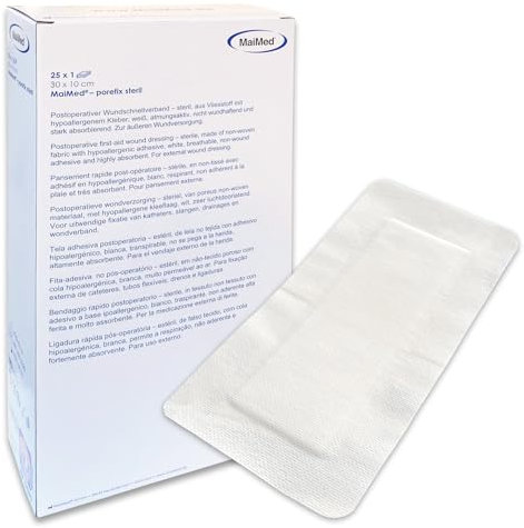 MaiMed porefix steril Pflaster Sterile Wundpflaster 30x10 cm - Wundverband steril Pflaster sensitiv - 25 Stück einzeln verpackt - Latexfrei