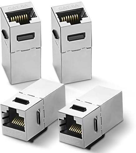 MEIRIYFA RJ45 Cat 6A geschirmter Inline Koppler, Ethernet Cat 6A Buchse zu Buchse Keystone Jack 10 Gbps 8P8C gerader modularer Stecker für Cat6A/6/5e/5 Netzwerkkabel - 4 Stück, Silber (Cat 6A)